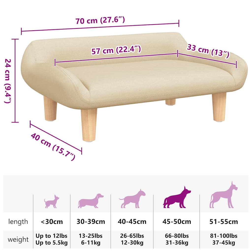 Lettino per Cani Crema 70x40x24 cm in Tessuto