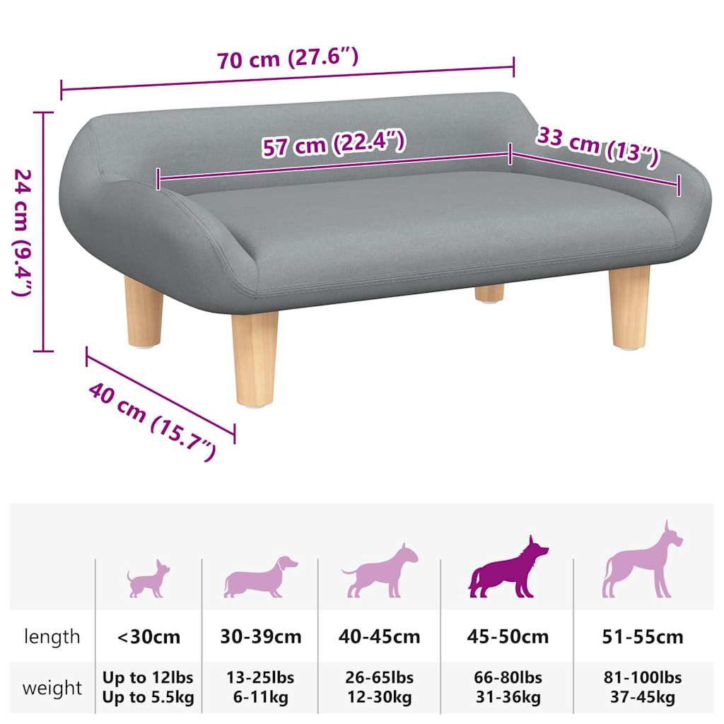 Lettino per Cani Grigio Chiaro 70x40x24 cm in Tessuto