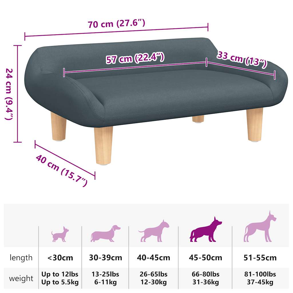 Lettino per Cani Grigio Scuro 70x40x24 cm in Tessuto