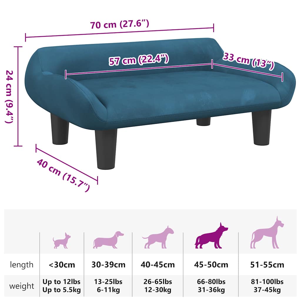 Lettino per Cani Blu 70x40x24 cm in Velluto