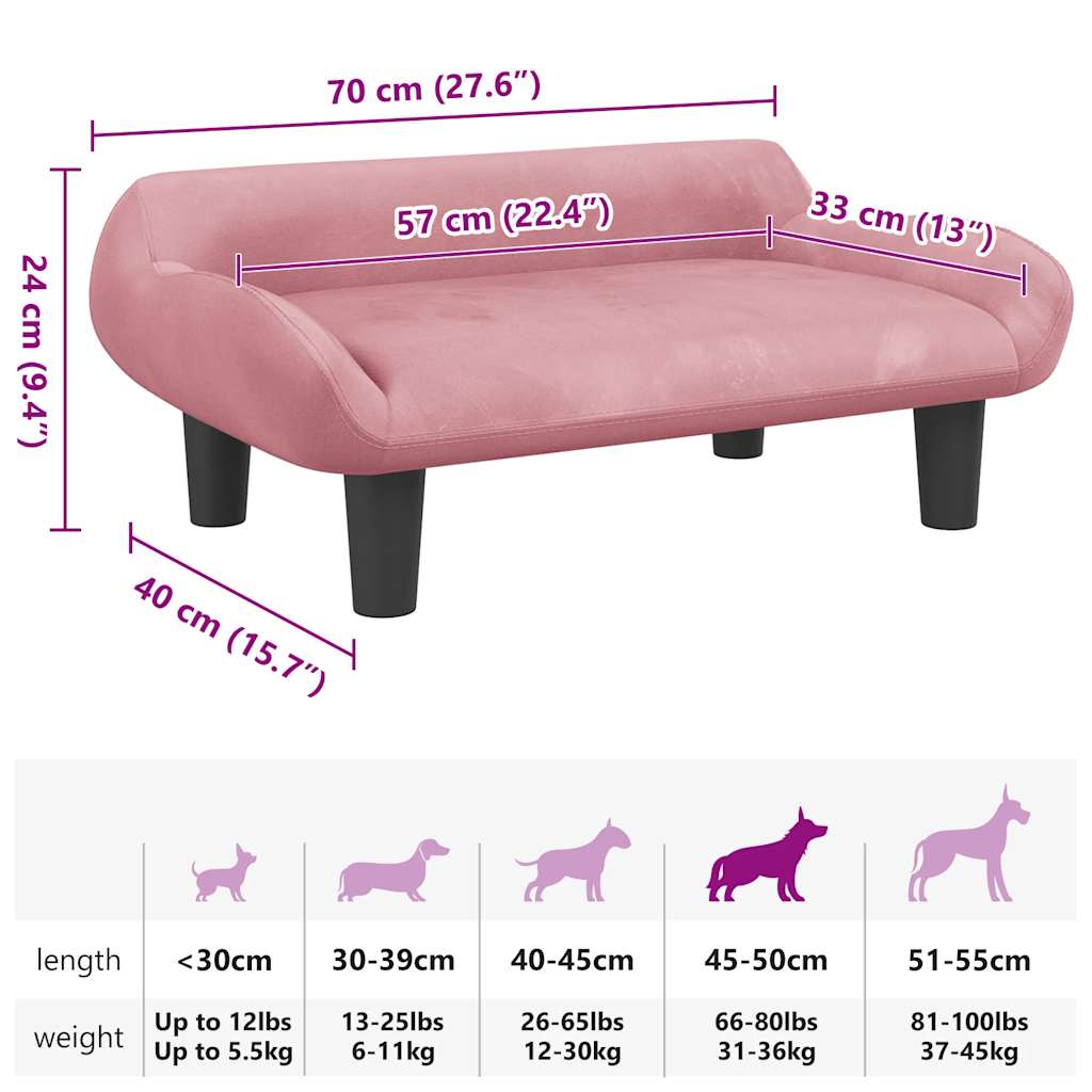Lettino per Cani Rosa 70x40x24 cm in Velluto