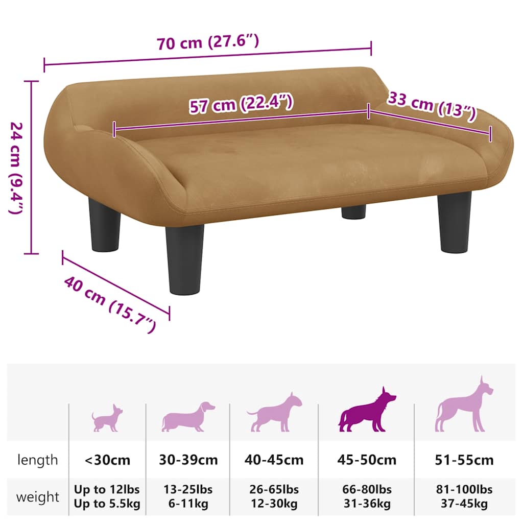 Lettino per Cani Marrone 70x40x24 cm in Velluto