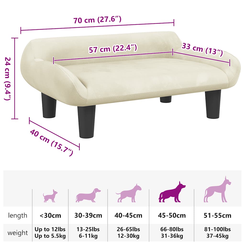 Lettino per Cani Crema 70x40x24 cm in Velluto