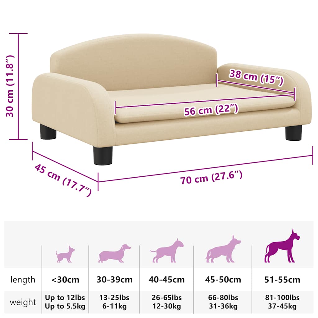 Lettino per Cani Crema 70x45x30 cm in Tessuto