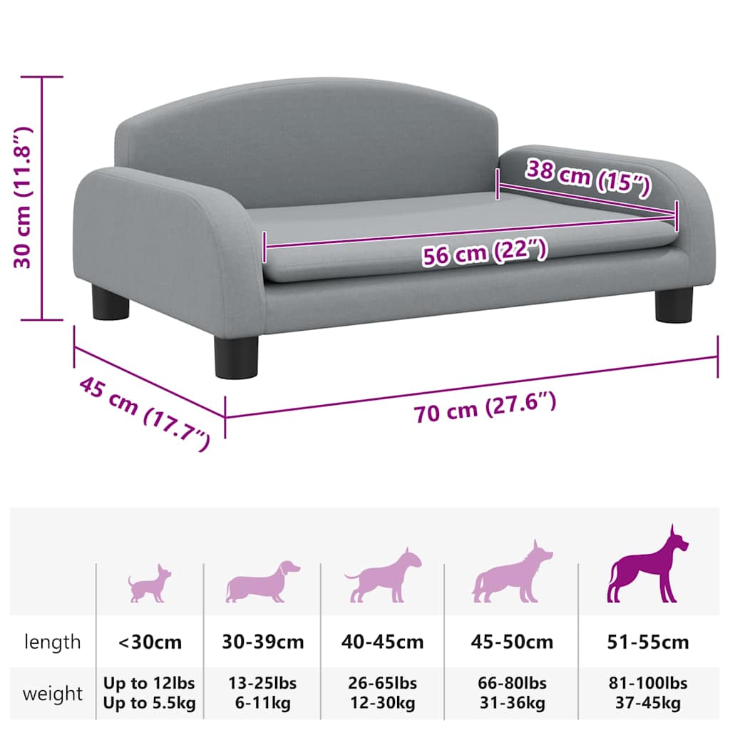 Lettino per Cani Grigio Chiaro 70x45x30 cm in Tessuto