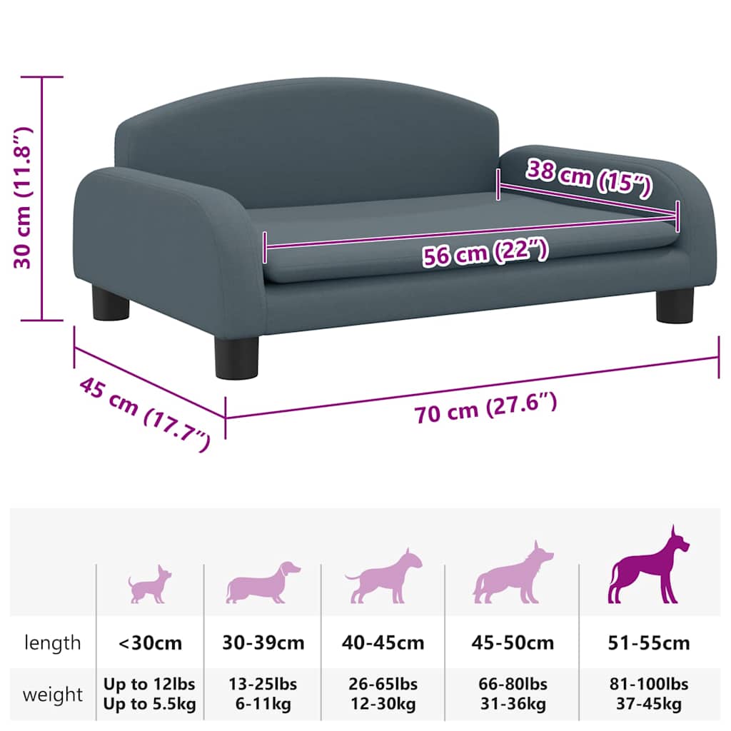 Lettino per Cani Grigio Scuro 70x45x30 cm in Tessuto