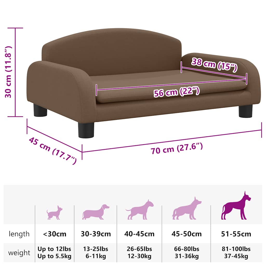 Lettino per Cani Marrone 70x45x30 cm in Tessuto