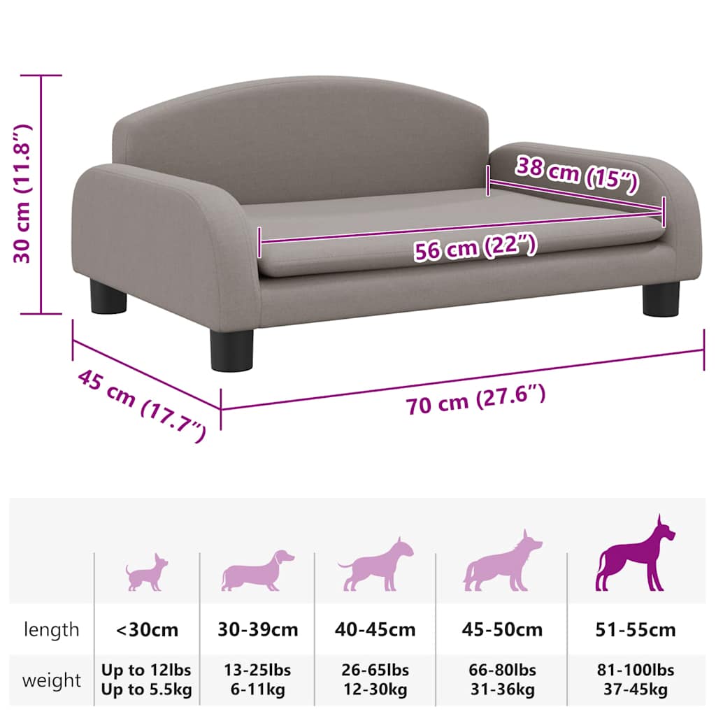 Lettino per Cani Tortora 70x45x30 cm in Tessuto