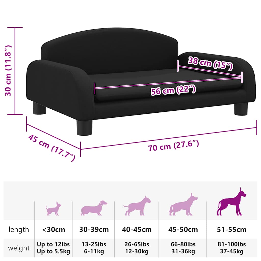Lettino per Cani Nero 70x45x30 cm in Tessuto