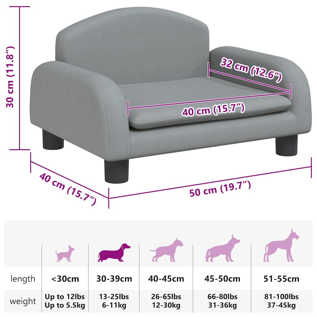 Lettino per Cani Grigio Chiaro 50x40x30 cm in Tessuto