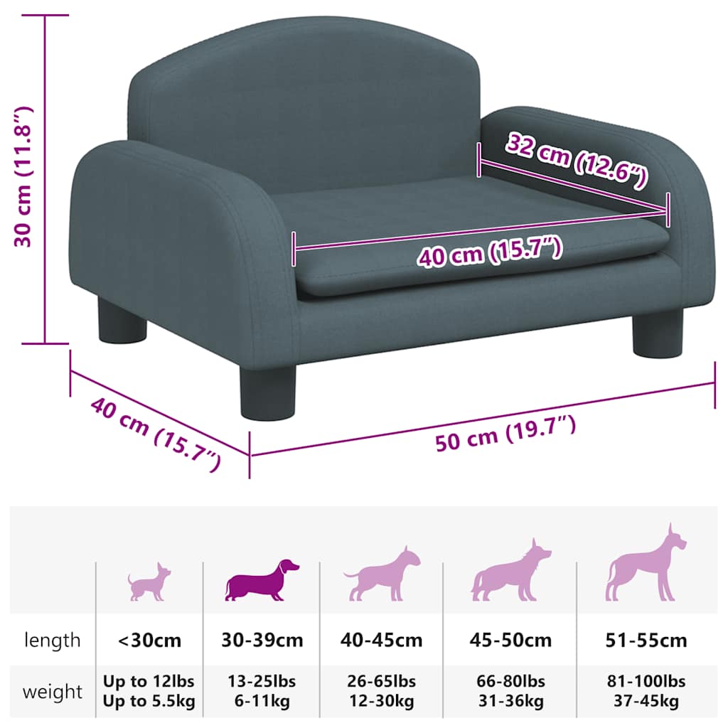 Lettino per Cani Grigio Scuro 50x40x30 cm in Tessuto