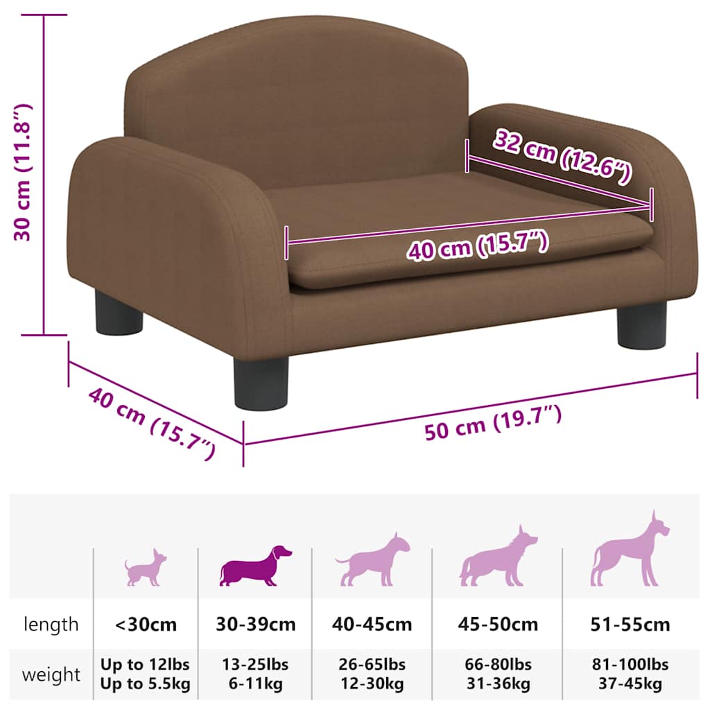 Lettino per Cani Marrone 50x40x30 cm in Tessuto