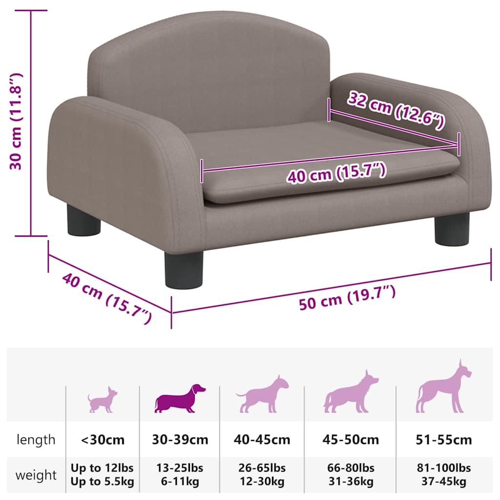 Lettino per Cani Tortora 50x40x30 cm in Tessuto