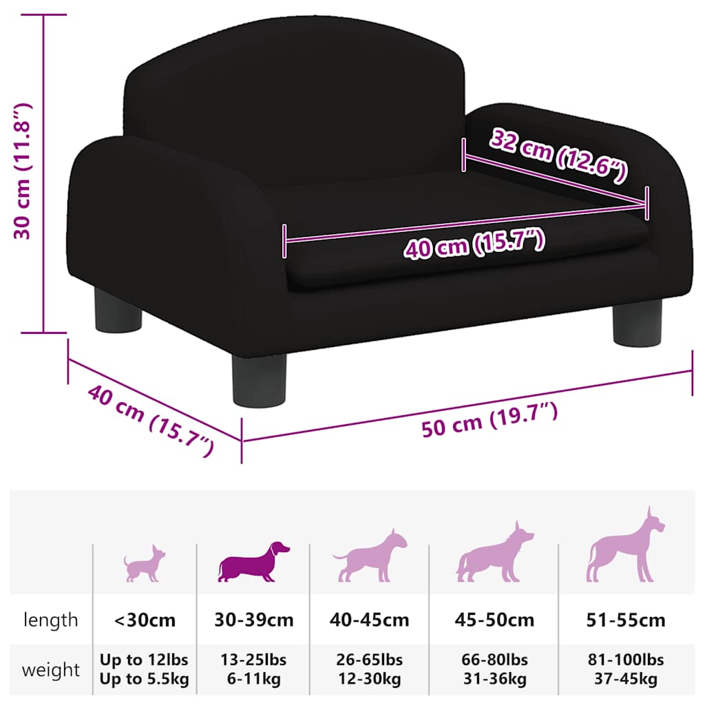 Lettino per Cani Nero 50x40x30 cm in Tessuto
