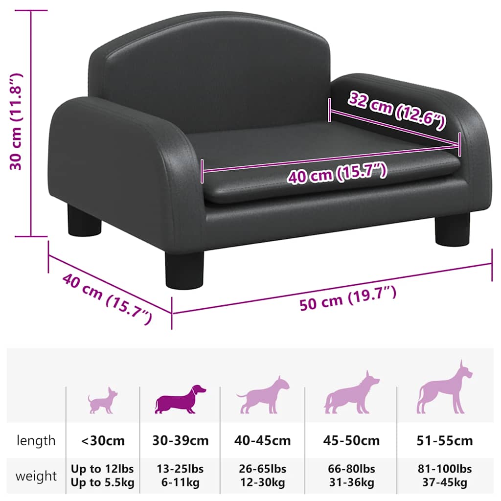 Lettino per Cani Nero 50x40x30 cm in Similpelle