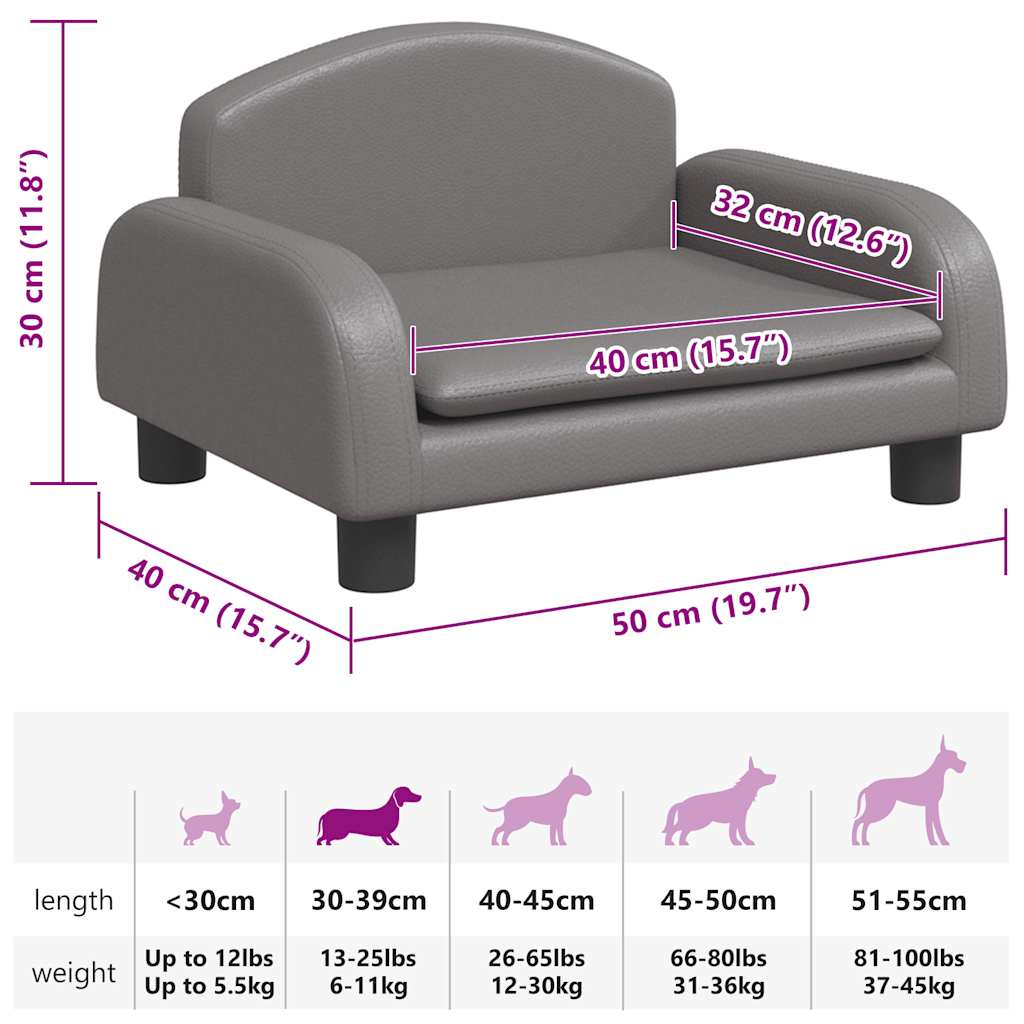 Lettino per Cani Grigio 50x40x30 cm in Similpelle