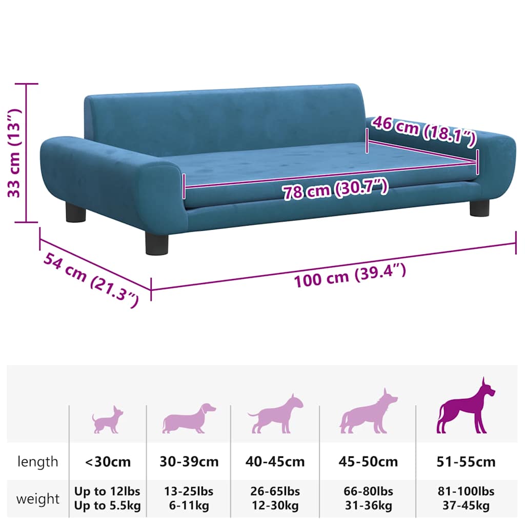 Lettino per Cani Blu 100x54x33 cm in Velluto