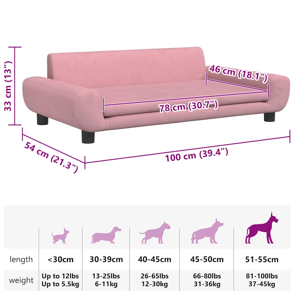 Lettino per Cani Rosa 100x54x33 cm in Velluto