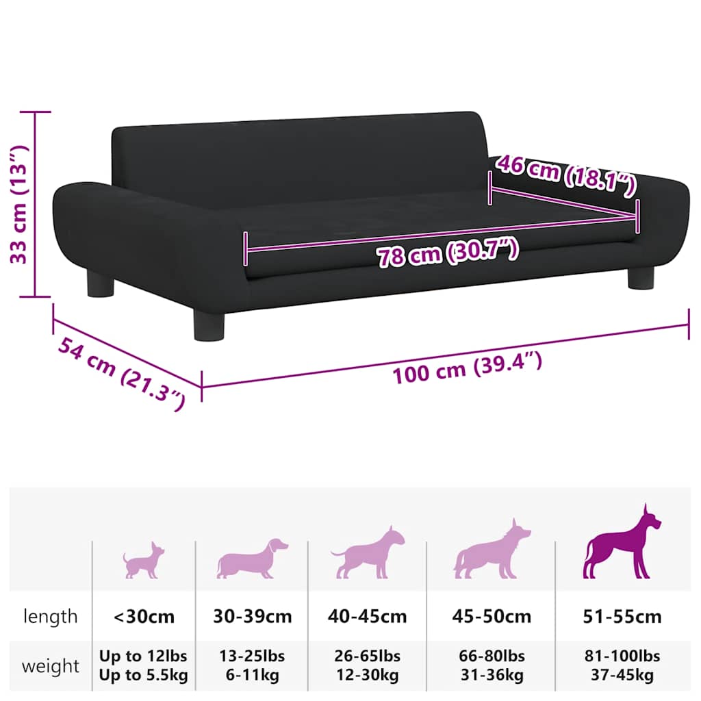 Lettino per Cani Nero 100x54x33 cm in Velluto