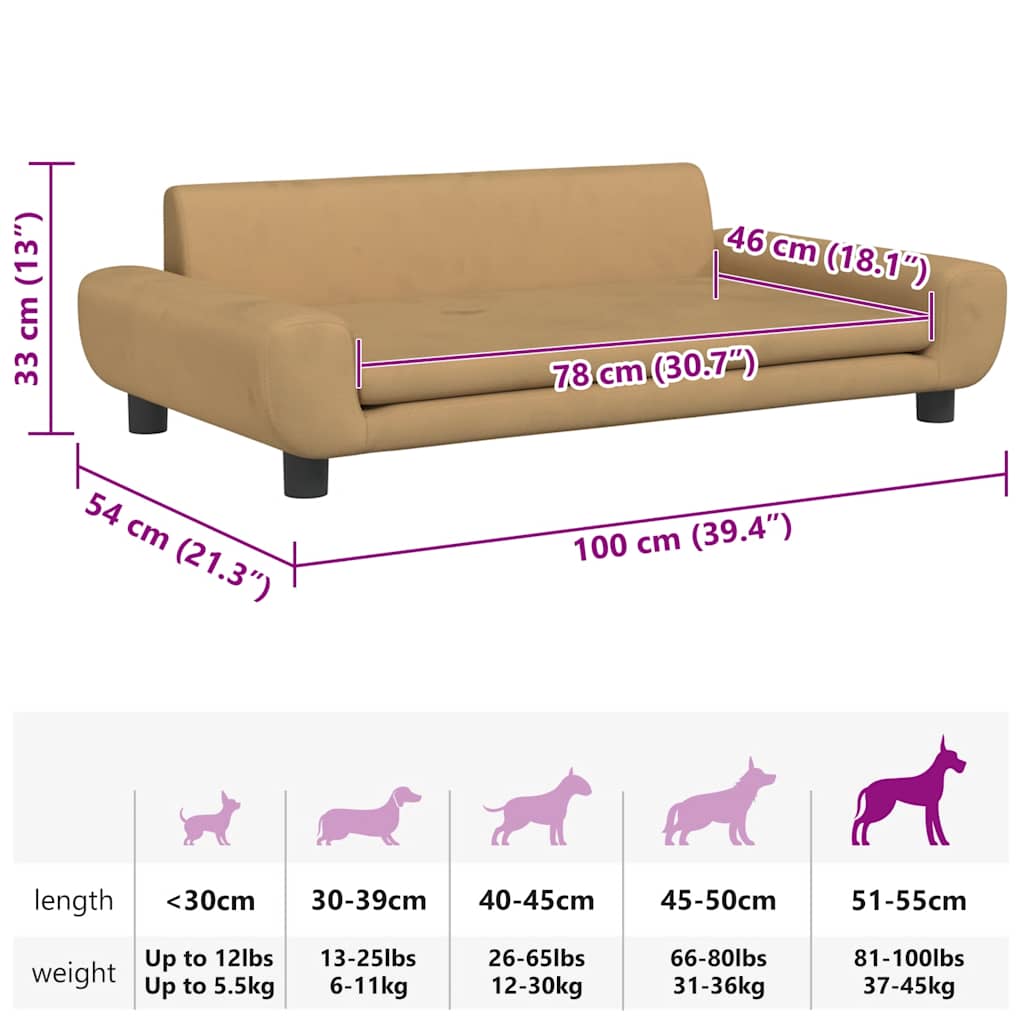 Lettino per Cani Marrone 100x54x33 cm in Velluto