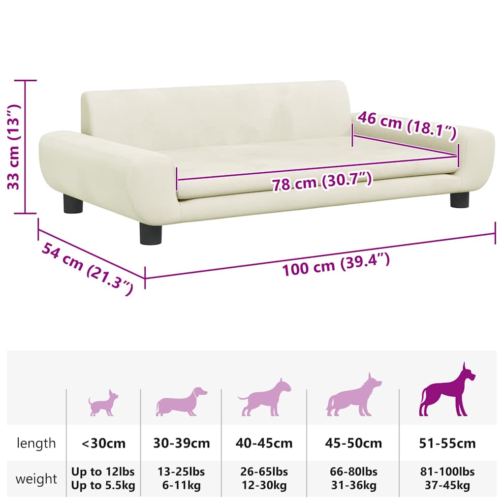 Lettino per Cani Crema 100x54x33 cm in Velluto