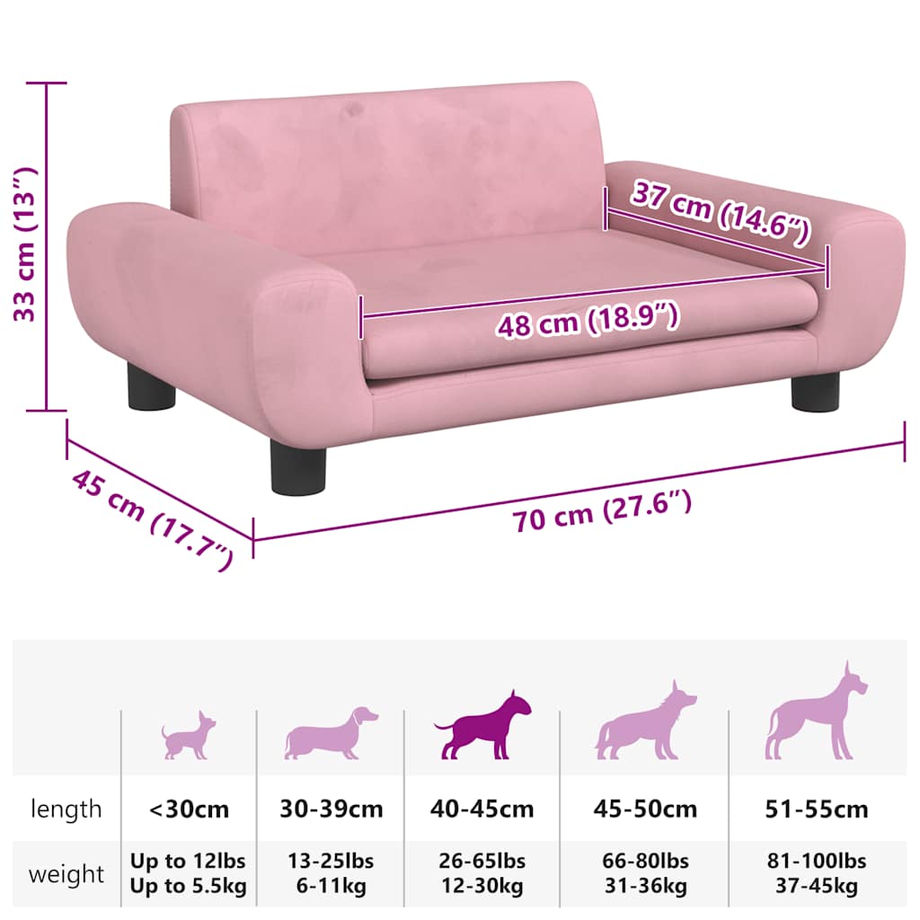 Lettino per Cani Rosa 70x45x33 cm in Velluto