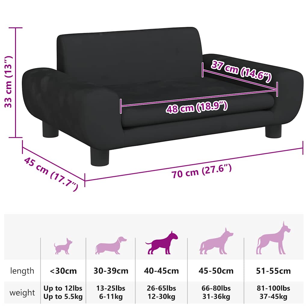Lettino per Cani Nero 70x45x33 cm in Velluto