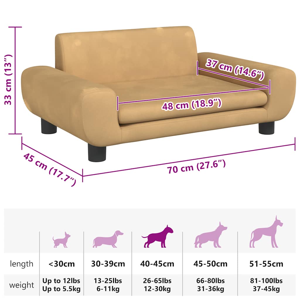 Lettino per Cani Marrone 70x45x33 cm in Velluto