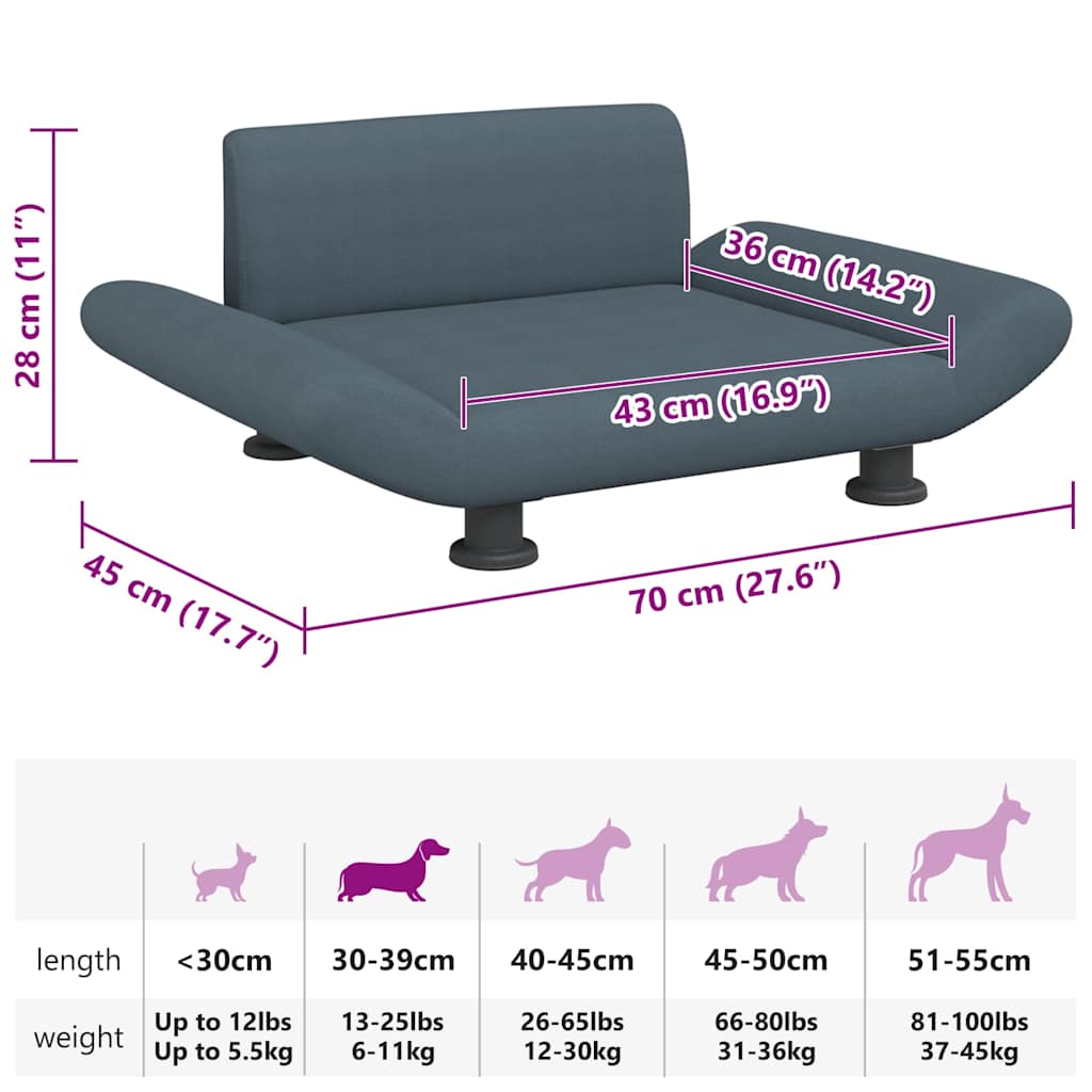 Lettino per Cani Grigio Scuro 70x45x28 cm in Tessuto