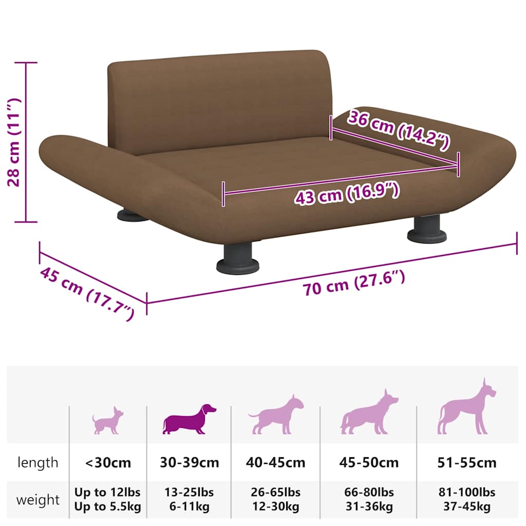 Lettino per Cani Marrone 70x45x28 cm in Tessuto