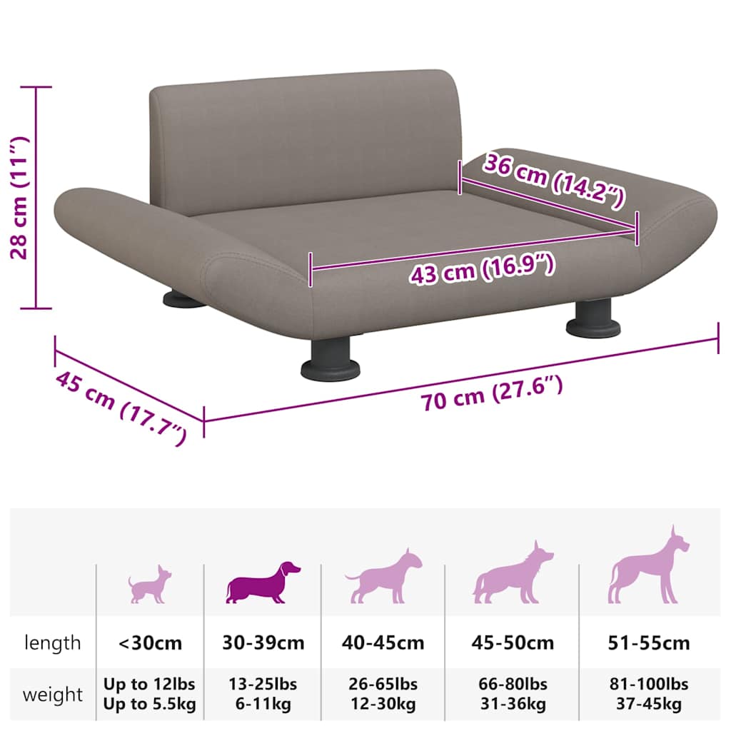 Lettino per Cani Tortora 70x45x28 cm in Tessuto