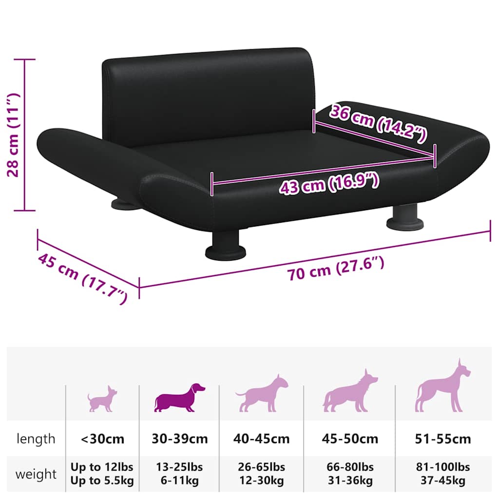 Lettino per Cani Nero 70x45x28 cm in Similpelle