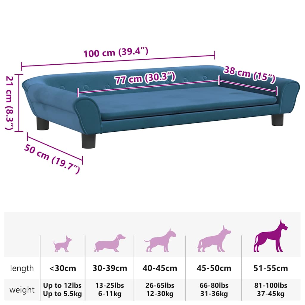 Lettino per Cani Blu 100x50x21 cm in Velluto