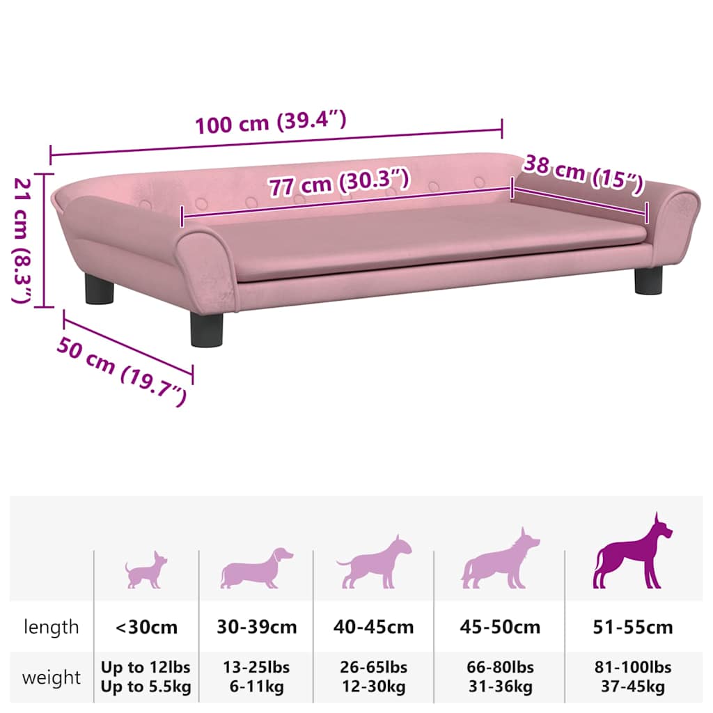 Lettino per Cani Rosa 100x50x21 cm in Velluto