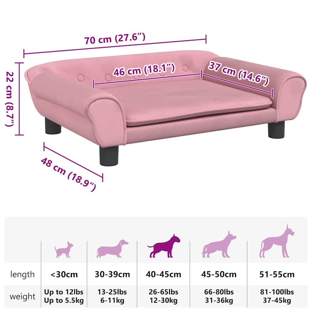 Lettino per Cani Rosa 70x48x22 cm in Velluto