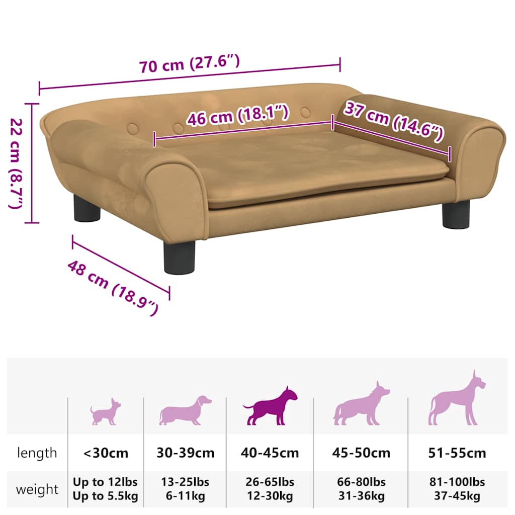 Lettino per Cani Marrone 70x48x22 cm in Velluto