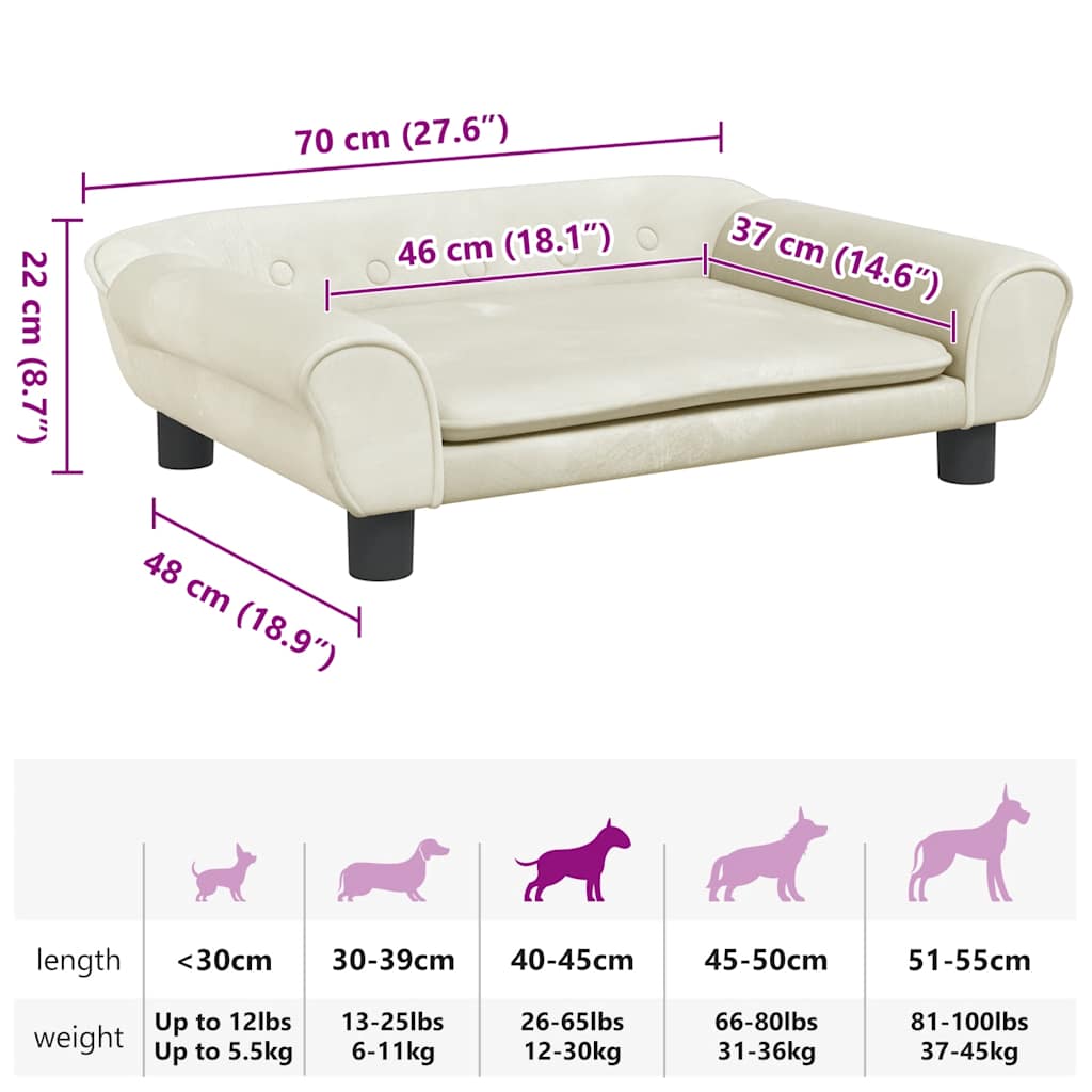 Lettino per Cani Crema 70x48x22 cm in Velluto