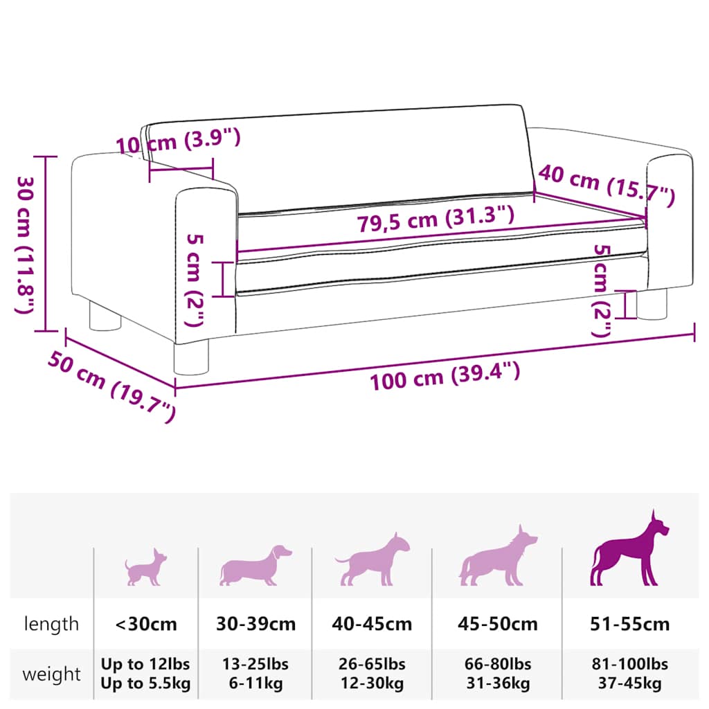 Lettino per Cani con Estensione Crema 100x50x30cm in Similpelle