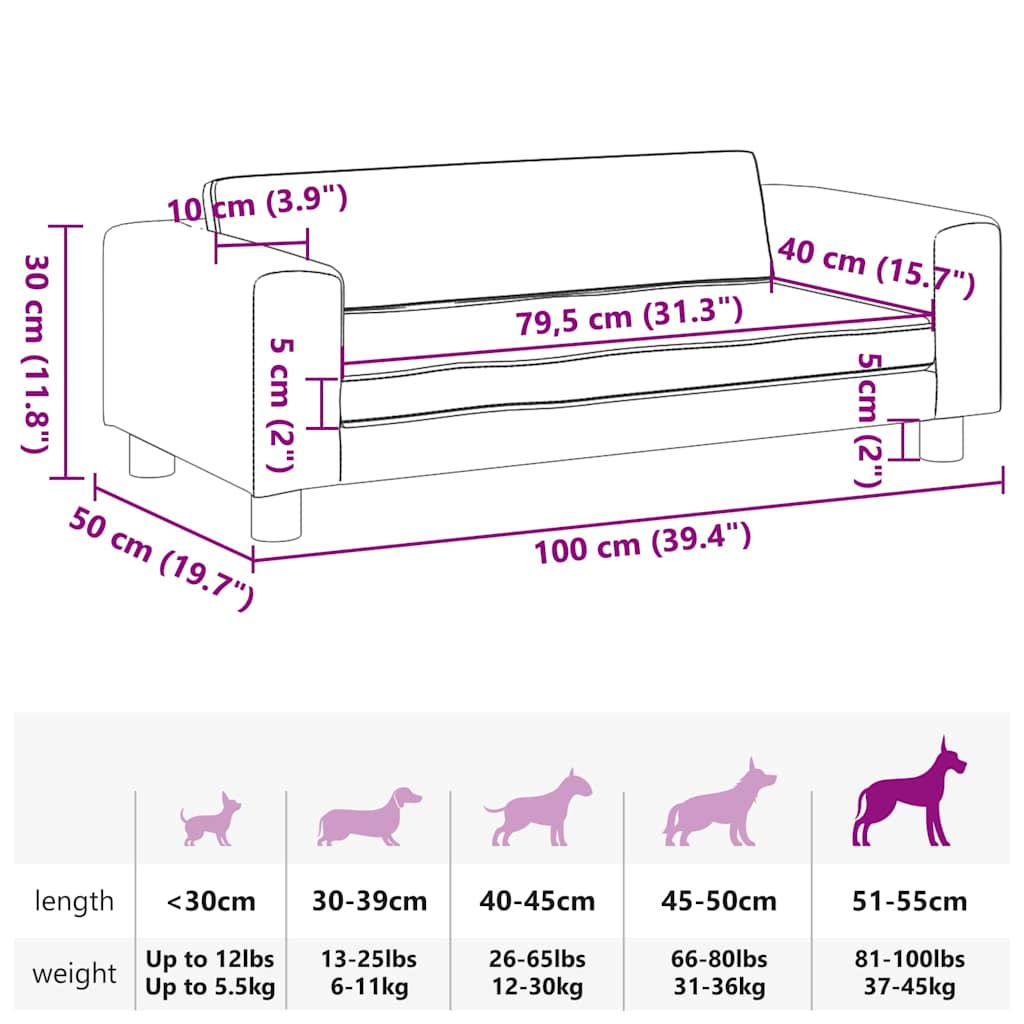 Lettino per Cani con Estensione Marrone 100x50x30 cm Similpelle