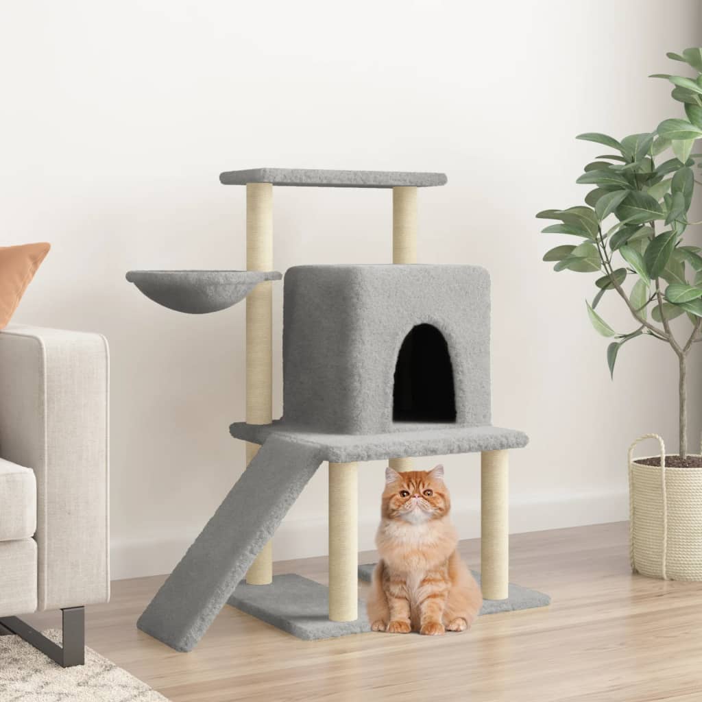 Albero per Gatti con Tiragraffi in Sisal Grigio Chiaro 96,5 cm