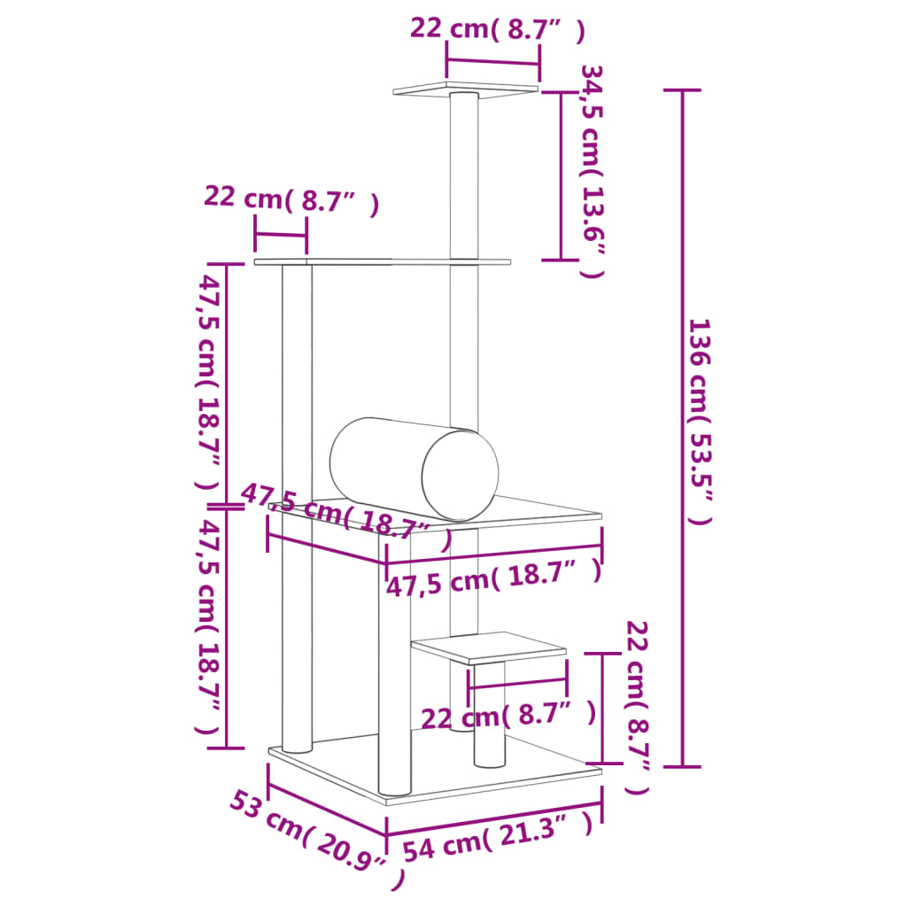 Albero per Gatti con Tiragraffi in Sisal Grigio Scuro 136 cm