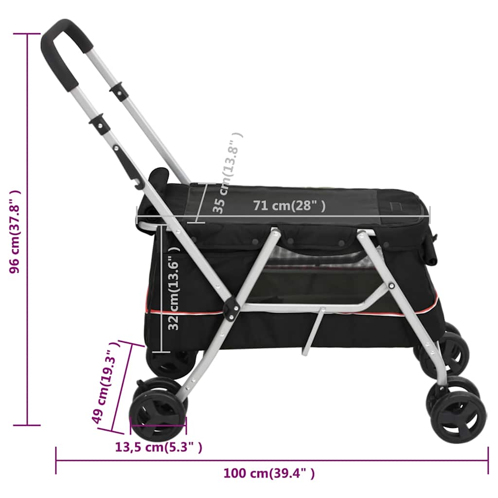 Passeggino per Cani Pieghevole Nero 100x49x96cm Tessuto di Lino