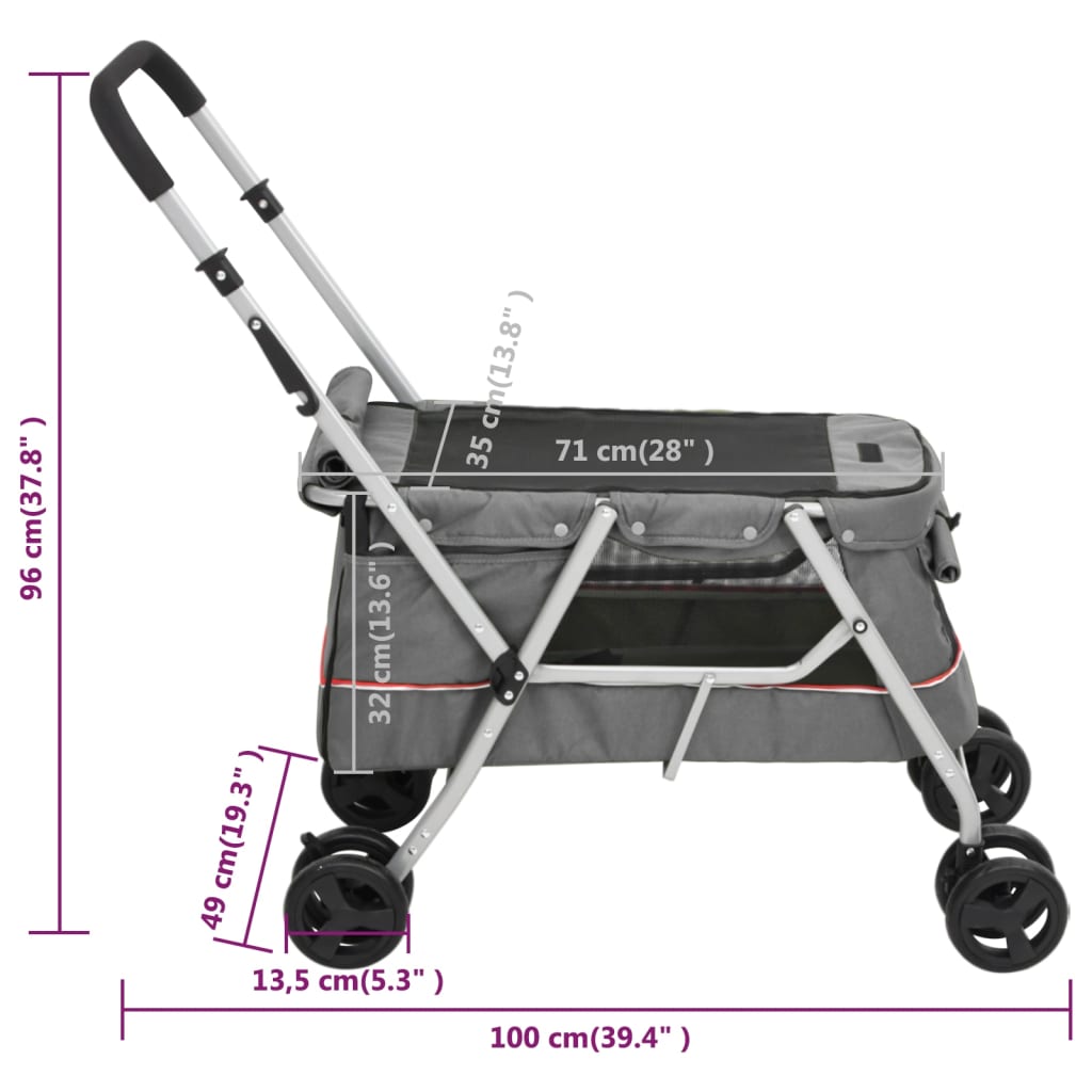 Passeggino Cani Pieghevole Grigio 100x49x96cm Tessuto di Lino