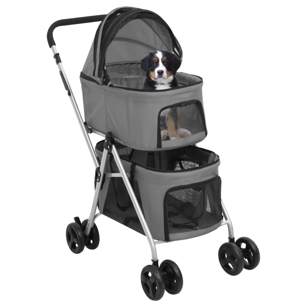 Passeggino Cani Pieghevole 2 Livelli Grigio 83x48x97cm Tessuto