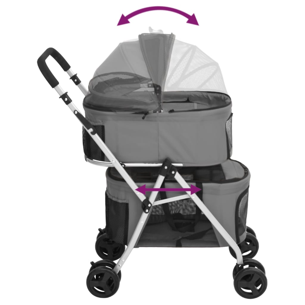 Passeggino Cani Pieghevole 2 Livelli Grigio 83x48x97cm Tessuto