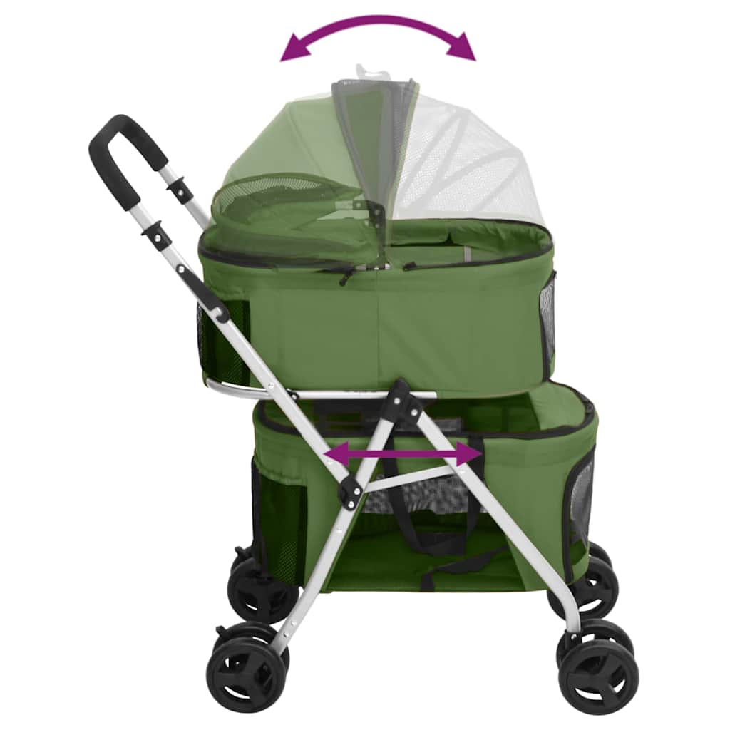 Passeggino Cani Pieghevole 2 Livelli Verde 83x48x97cm Tessuto