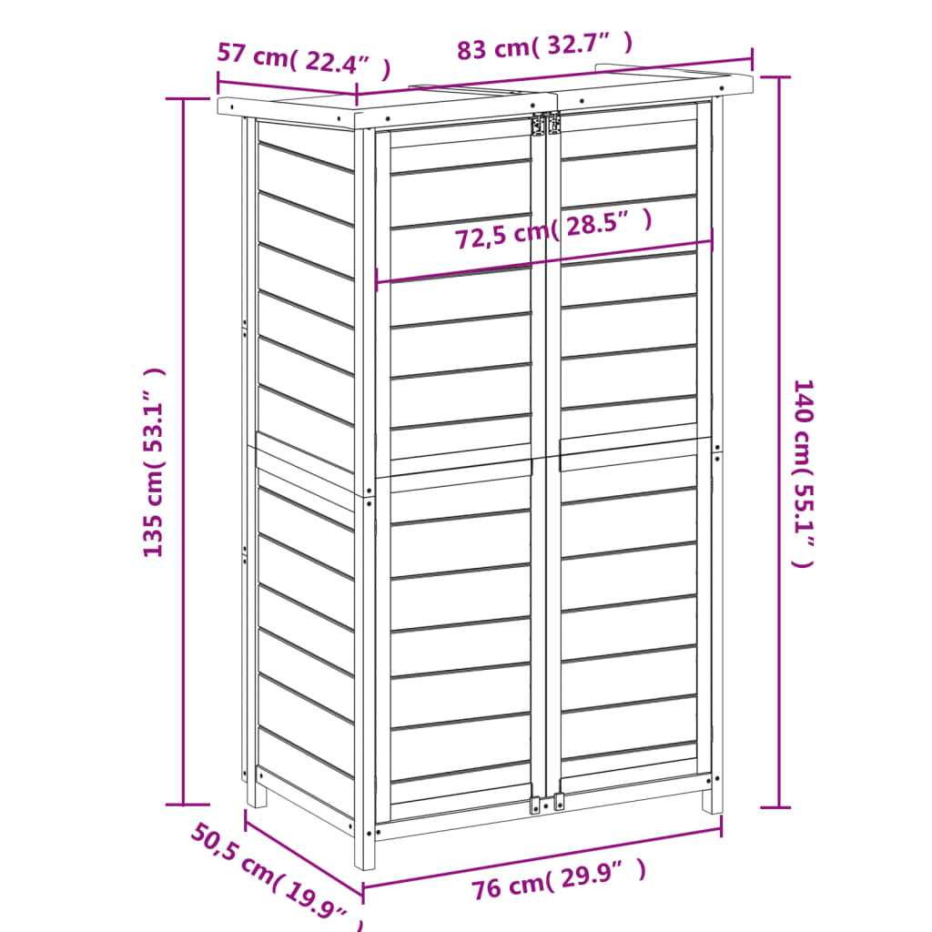 Rimessa da Giardino Moka 83x57x140 cm in Legno Massello di Pino