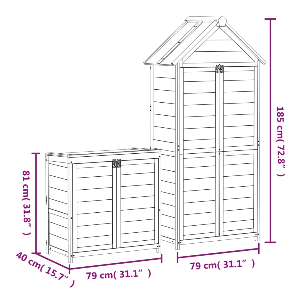 Set Rimessa Attrezzi Giardino 2pz Marrone Legno Massello Pino