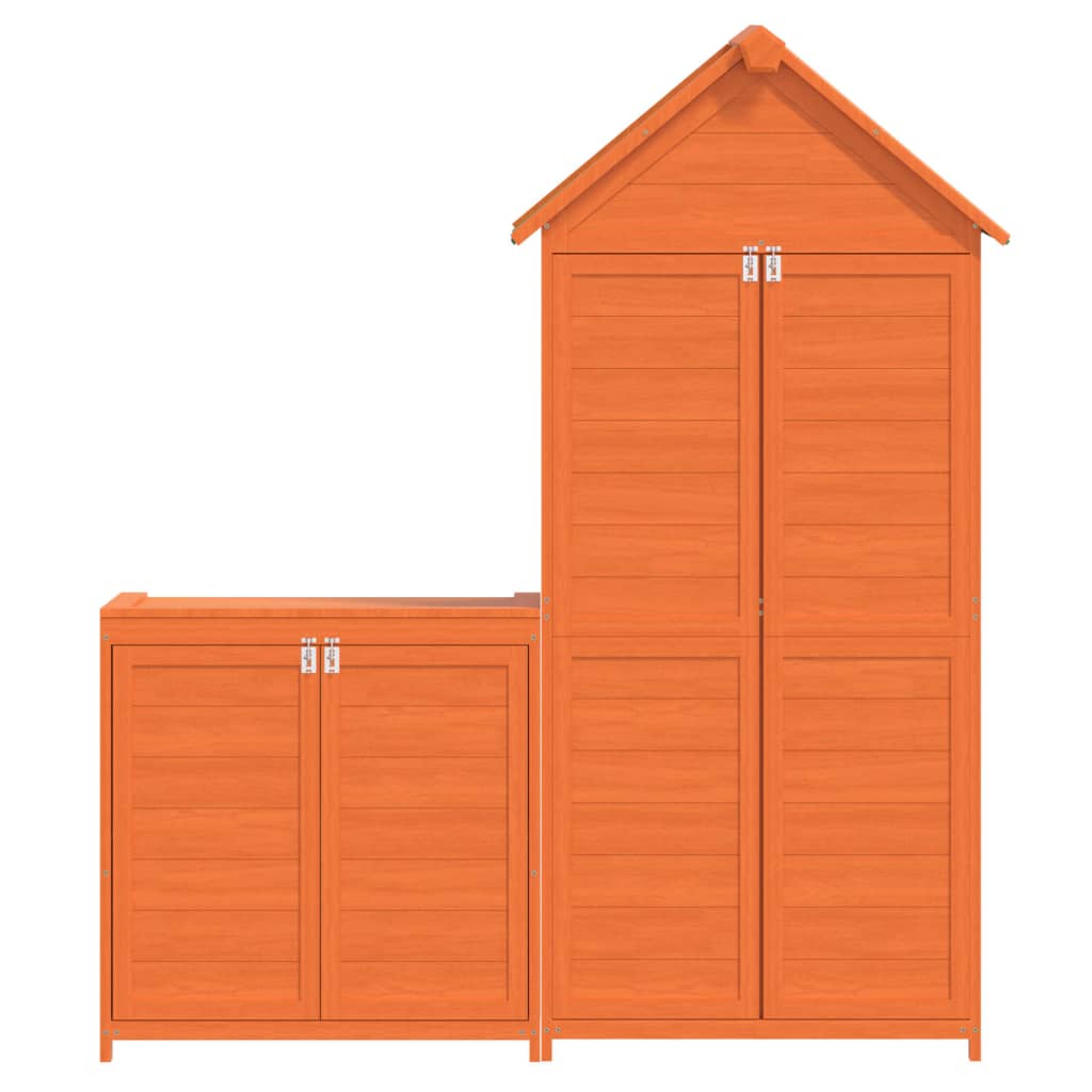 Set Rimessa Attrezzi Giardino 2pz Marrone Legno Massello Pino