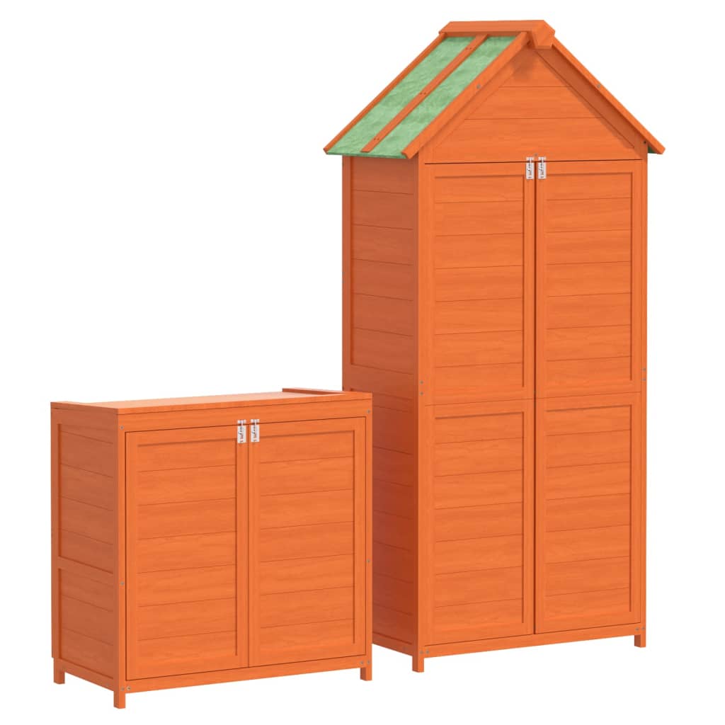 Set Rimessa Attrezzi Giardino 2pz Marrone Legno Massello Pino